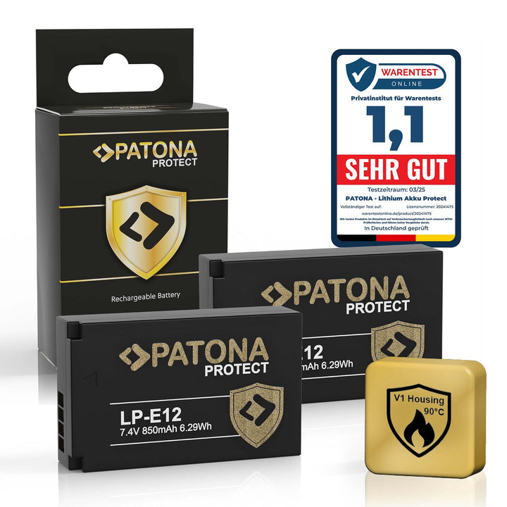 PATONA 2X Protect Akku Ersatz für Canon LP-E12 LPE12 Battery Pack 850mAh | Ersatzakku mit NTC-Sensor