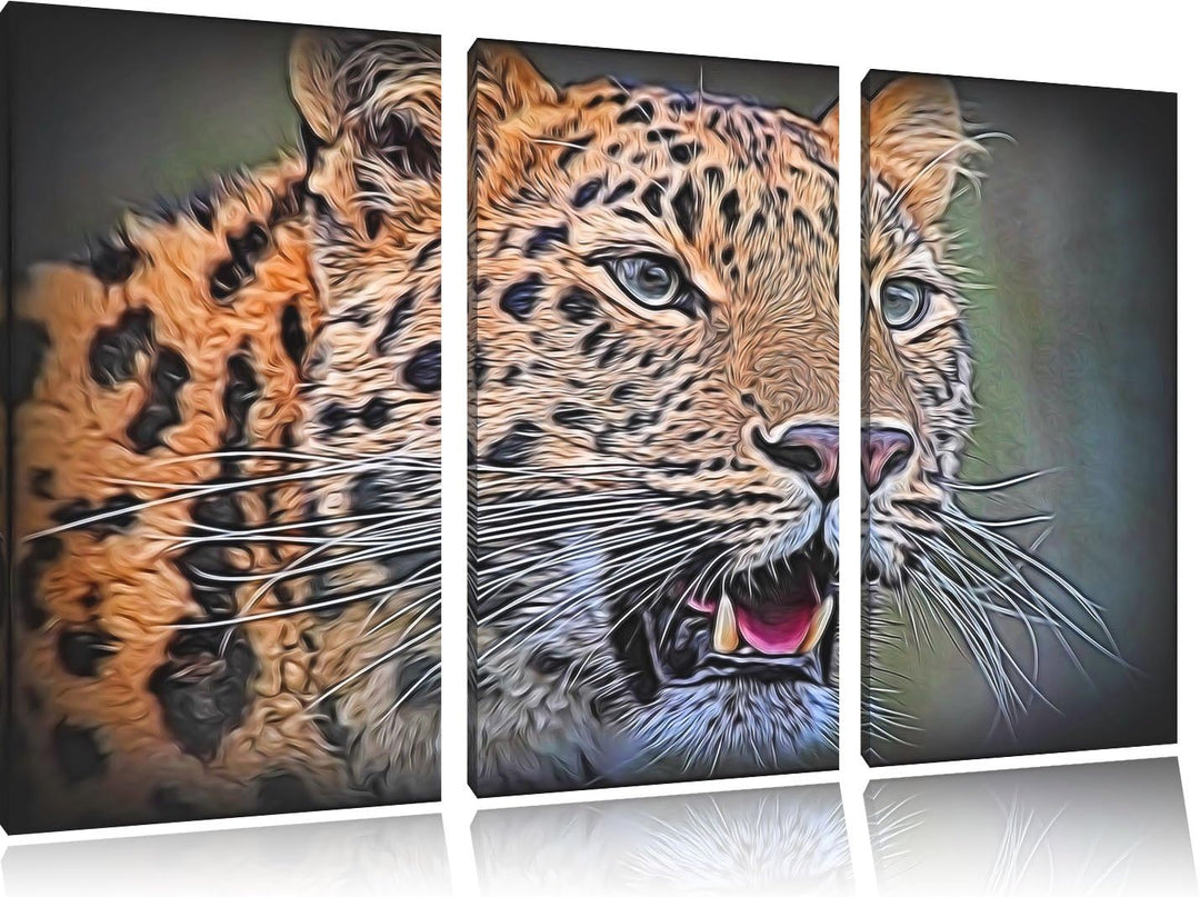 ausgewachsener Leopard NewArt 3-Teiler Leinwandbild 120x80 Bild auf Leinwand, XXL riesige Bilder fer