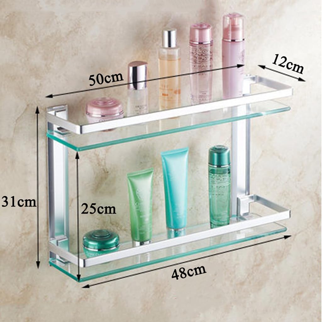 Glas Bad-Regal, 2 Etagen Glasablage Wandregal, Badezimmer Regal Badablage Ablageregal - mit Reling a