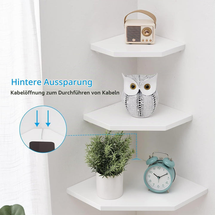 Eckregal Hängend, 2er-Set Eiche Massivholz Eckregal Wandregal Holz Vintage Landhausstil Regal für Sc