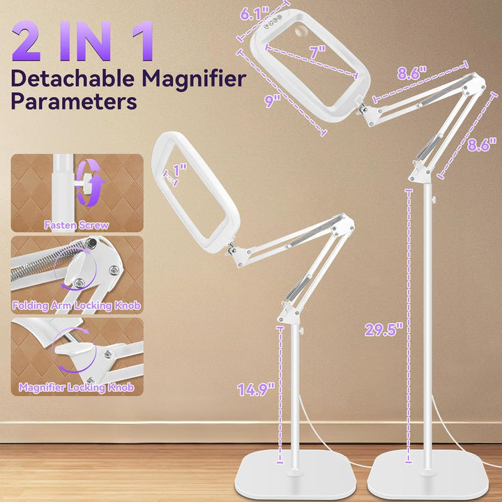 NZQXJXZ 10X 30X Rechteck Lupe mit Licht und Ständer, 2-in-1 Lupenlampe mit 60 Einstellbaren Helligke