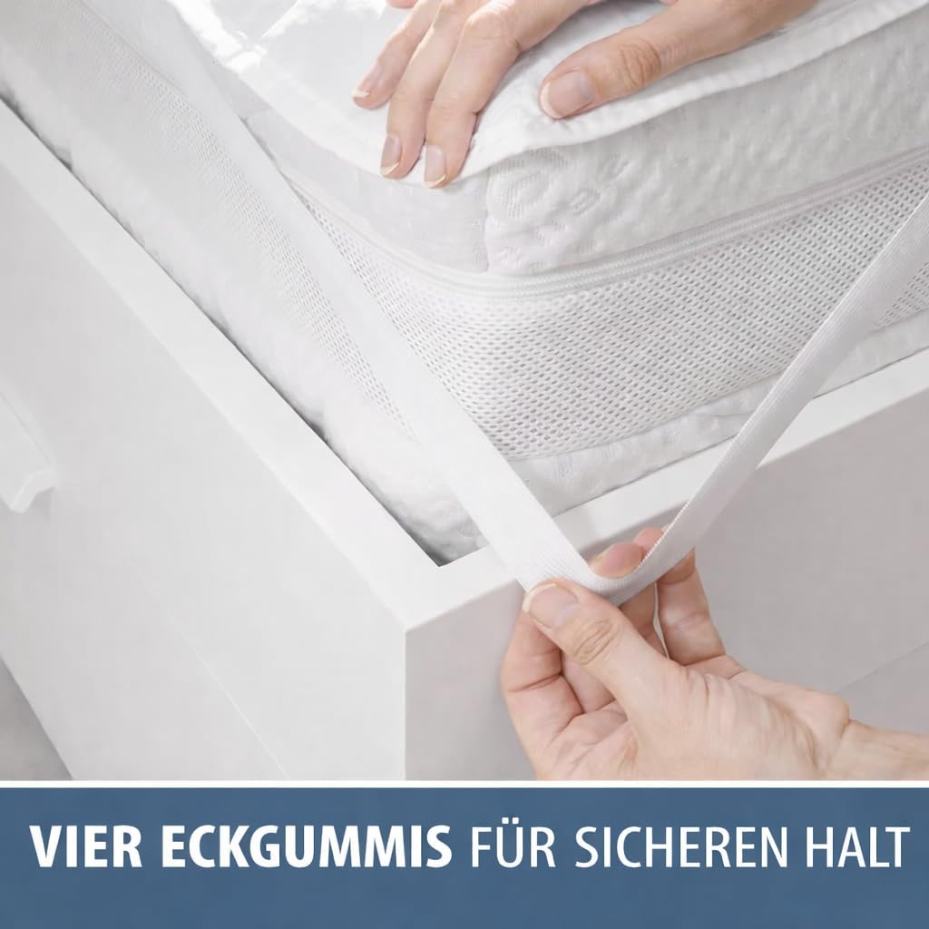 FAM Home Matratzenschoner mit 4 elastischen Ecken, Topper, natürlich und atmungsaktiv, Bettbezug für