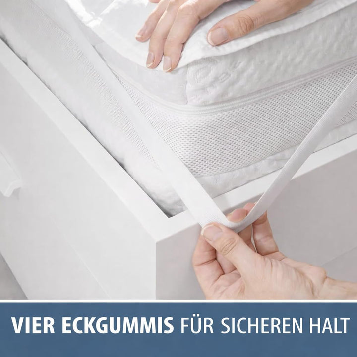 FAM Home Matratzenschoner mit 4 elastischen Ecken, Topper, natürlich und atmungsaktiv, Bettbezug für
