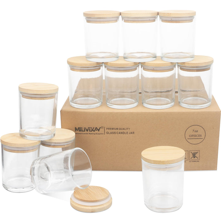MILIVIXAY 12 Stück 200 ml klare, dicke Glas-Kerzengläser mit Deckel, leere Kerzengläser für die Hers