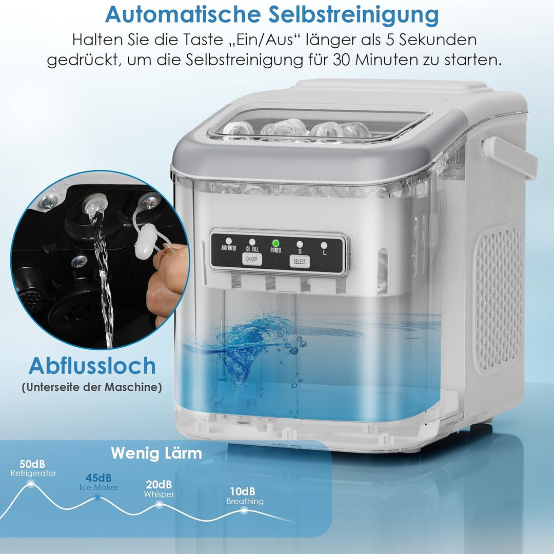 Eiswürfelmaschine, 12,0 kg24H, 9 Eiswürfel in 6 Minuten, 2 Grössen von Bullet Ice, Selbstreinigende