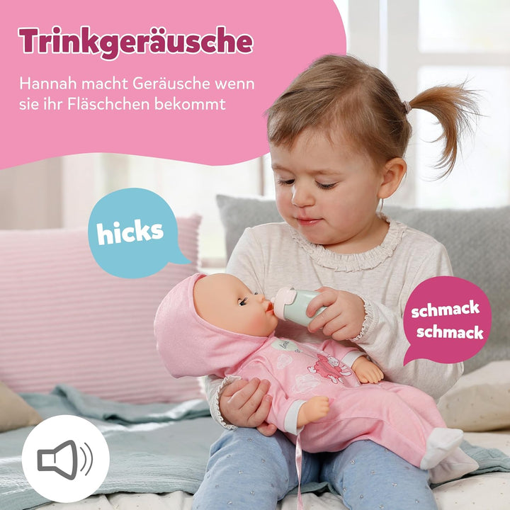 BABY Born Hannah Spiel mit Mir - Babypuppe mit 5 Funktionen - Weicher Stoffkörper inkl. Accessoires