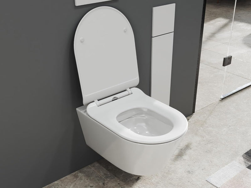 SSWW | Hänge-WC mit abnehmbaren WC-Sitz, weiss, spülrandlose Toilette, Nanobeschichtung & Absenkauto