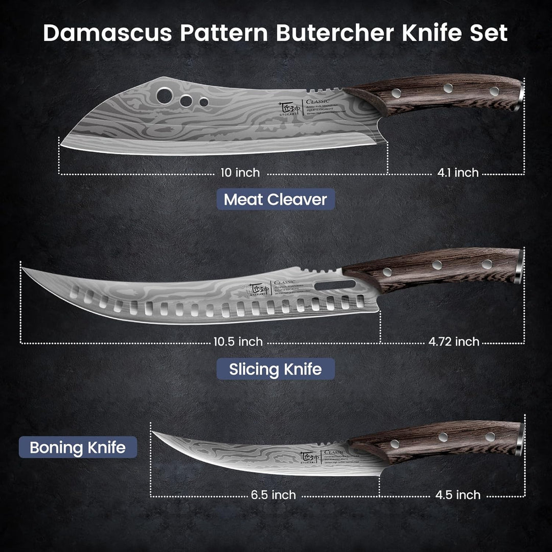 Fleischermesser Set, 3-teilig, Küchenmesser zum Schneiden von Fleisch, Hackmesser, Ausbeinmesser & Z