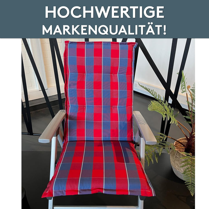 LILENO HOME Gartenstuhl Auflagen als [1er Set - Hochlehner] in Karo Rot Blau Neu - Bequeme Liegen al