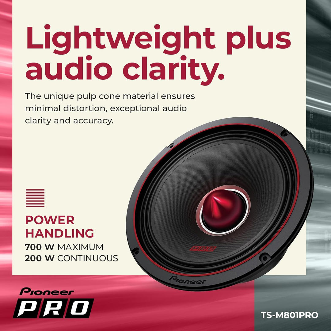 Pioneer TS-M801PRO P.R.O. Serie, 8 Zoll, 700 W maximale Leistung, Mischpulp-Kegel, hocheffizienter M