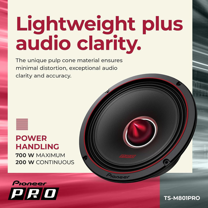 Pioneer TS-M801PRO P.R.O. Serie, 8 Zoll, 700 W maximale Leistung, Mischpulp-Kegel, hocheffizienter M
