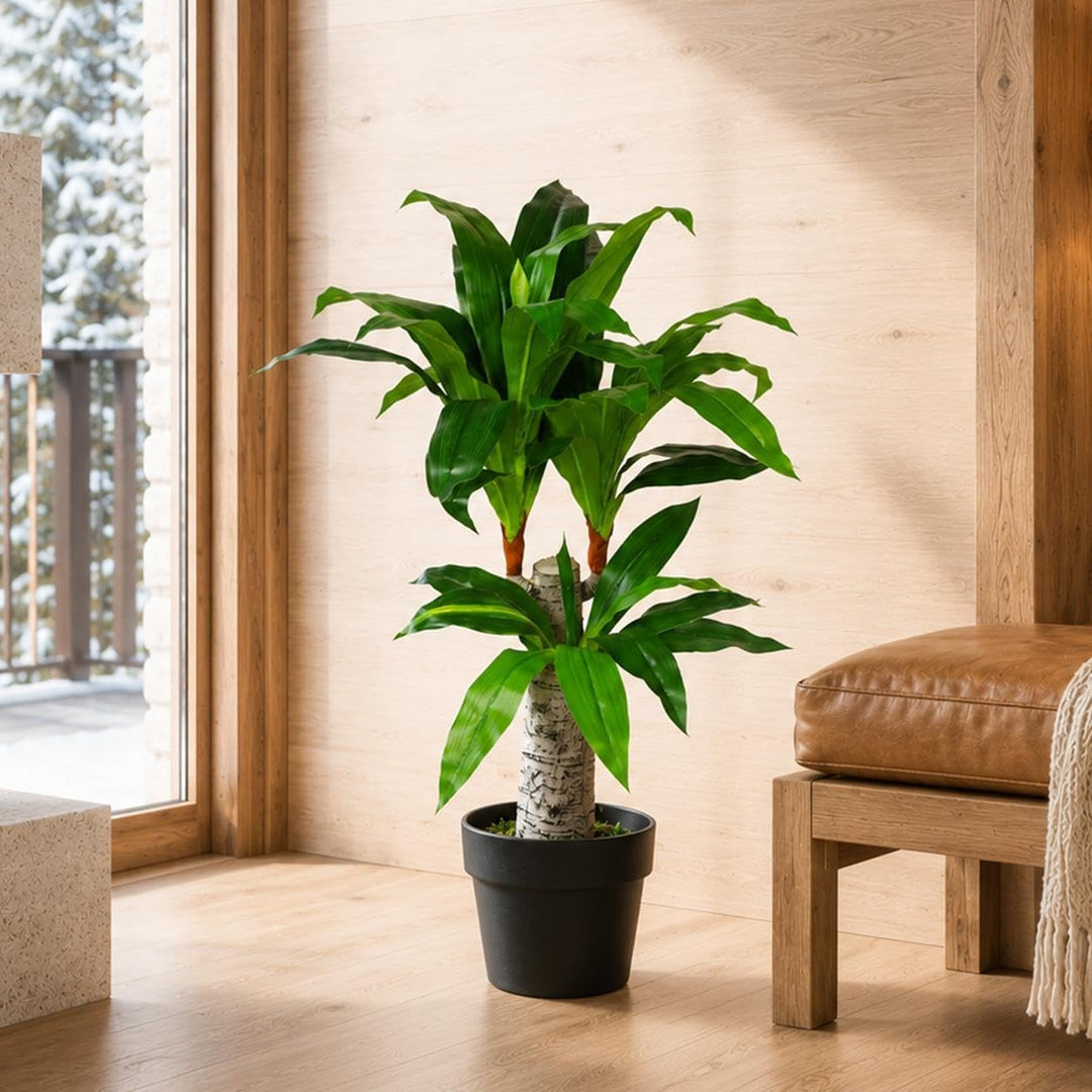 Leaf Design UK Künstliche Pflanze, breiter Stamm mit DREI Zweigen, Kunststoff, 75 cm, Schwarz