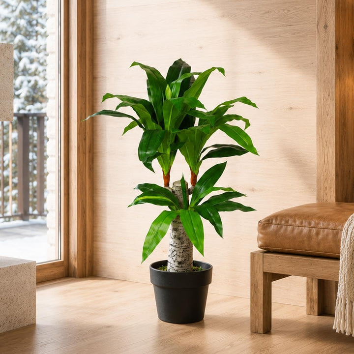 Leaf Design UK Künstliche Pflanze, breiter Stamm mit DREI Zweigen, Kunststoff, 75 cm, Schwarz