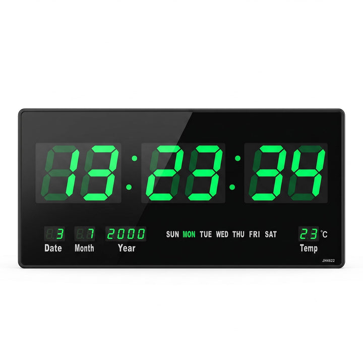 Starlet24 LED Wanduhr mit Datums- und Temperaturanzeige grosse LED-Anzeige 45x22cm (JH4622) Grün, 45
