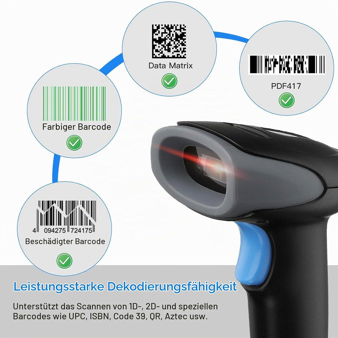 Eyoyo 1D 2D QR Barcode Scanner with Stand, Handheld USB Wired Scanner for Inventory Management, Port