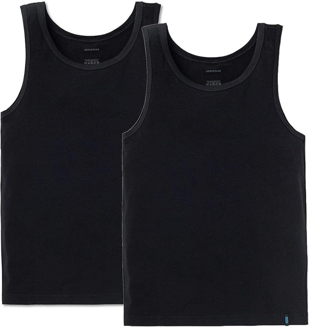 Schiesser Herren Achsel Shirt 95/5 2er Pack Farbe:Schwarz 000 M Schwarz, M Schwarz
