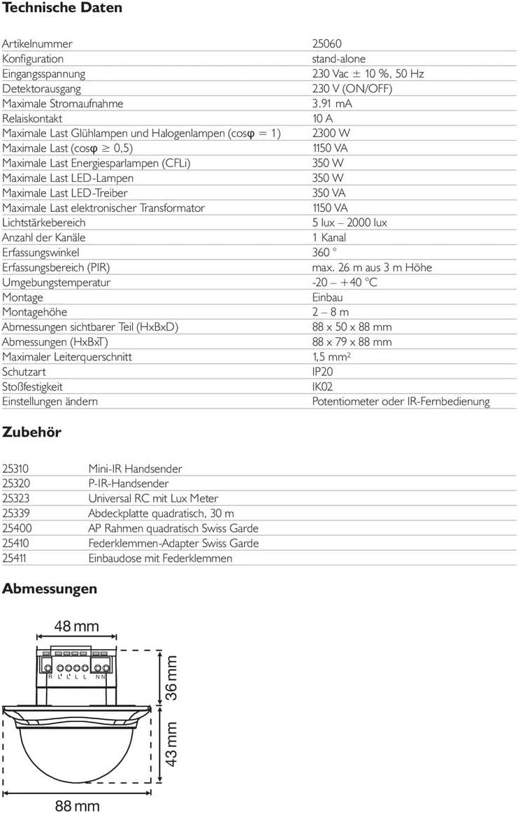 Züblin Niko 25060 Swiss Garde 360 Premium UP-Deckenmontage Bewegungsmelder Version 360° mit bis zu Ø