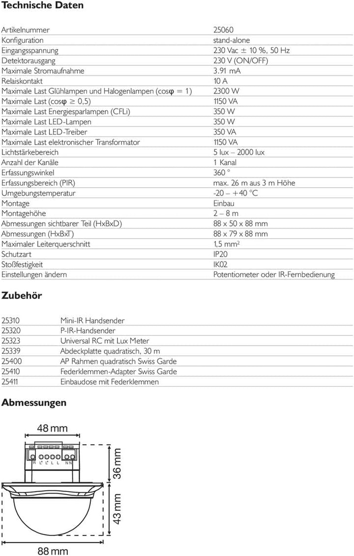 Züblin Niko 25060 Swiss Garde 360 Premium UP-Deckenmontage Bewegungsmelder Version 360° mit bis zu Ø