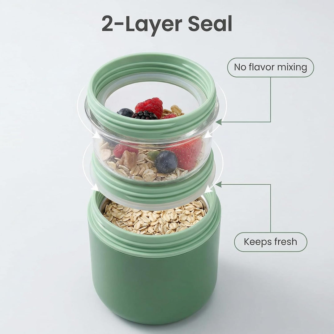 Edelstahl Müslibecher to Go,2-In-1 Joghurtbecher 530ml+330ml Tragbarer Auslaufsicherer, Joghurtbeche