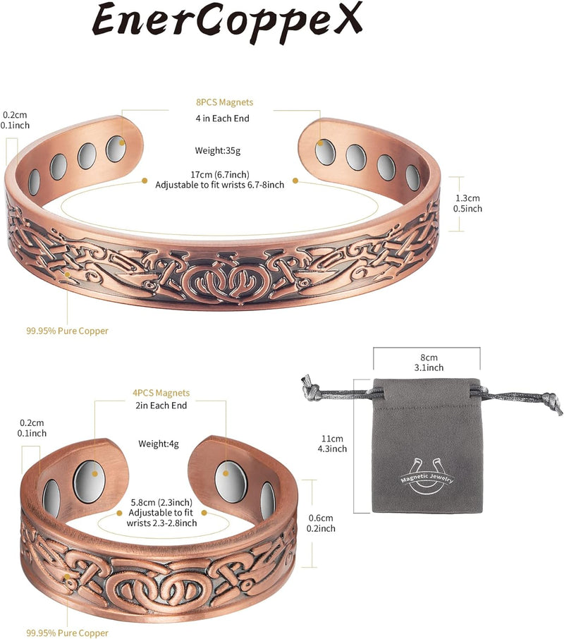 EnerCoppeX Set Magnetisches massives Kupfer, 17 cm Armband und 5.8 cm Ring, 99.99 % massives Kupfer,