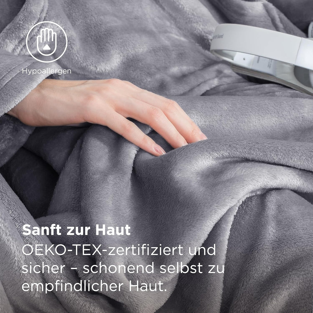 BEDSURE Decke mit Ärmeln als Geschenke für Frauen - Kuscheldecke mit Ärmeln Grau Erwachsene Ärmeldec