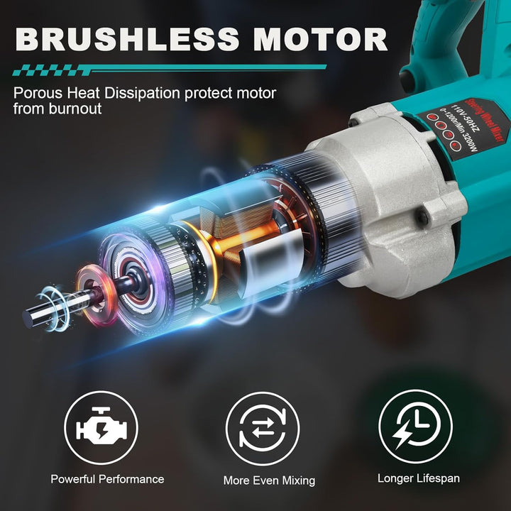 3200W Rührwerk Mörtelrührer mit 2 Rührpaddeln | 1200 U/min Bürstenloser Motor, 6-stufig, Arretierbar