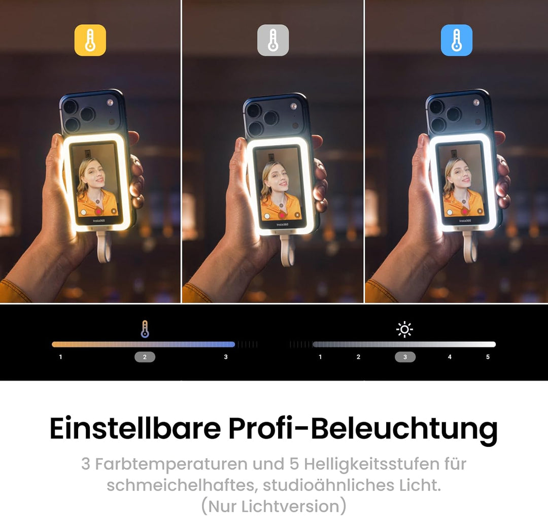 Insta360 Snap Selfie-Bildschirm mit Licht – Magnetischer 4K Selfie-Monitor für Selfies, Vlogging, Ko
