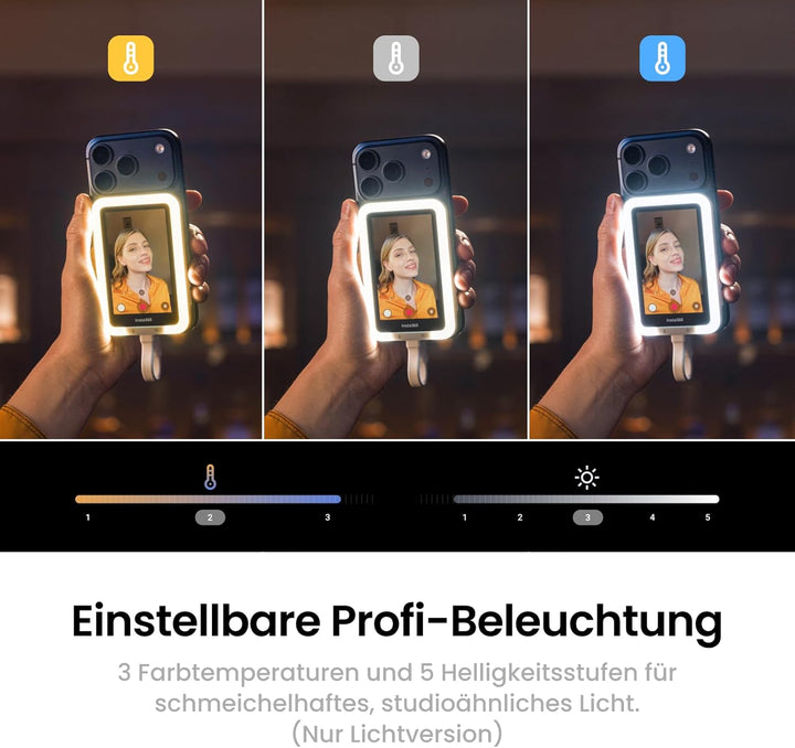 Insta360 Snap Selfie-Bildschirm mit Licht – Magnetischer 4K Selfie-Monitor für Selfies, Vlogging, Ko