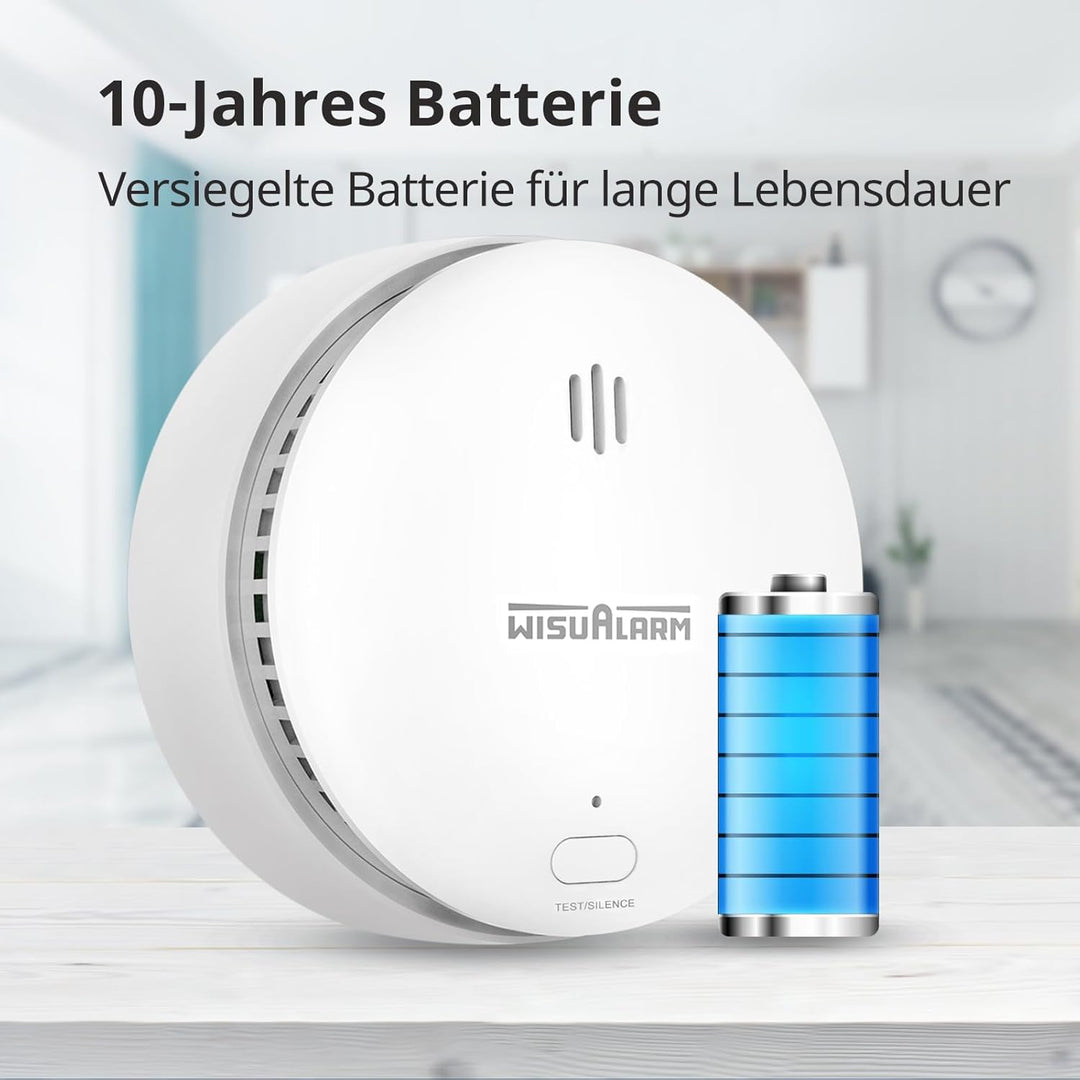WISUALARM Rauchmelder Vernetzt, 5 Stück Vorverkettet, Rauchmelder 10 Jahre Batterie, Feuermelder Ver