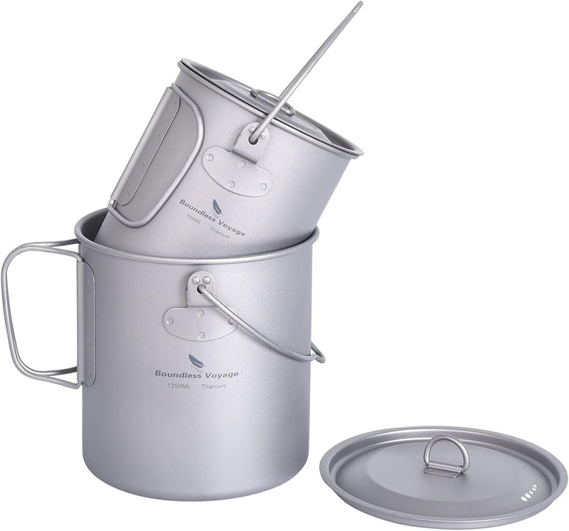 iBasingo Titan Topf Camping Becher 750ml/900ml/1100ml/1250ml Hängetopf Leichtes Kochgeschirr Tragbar