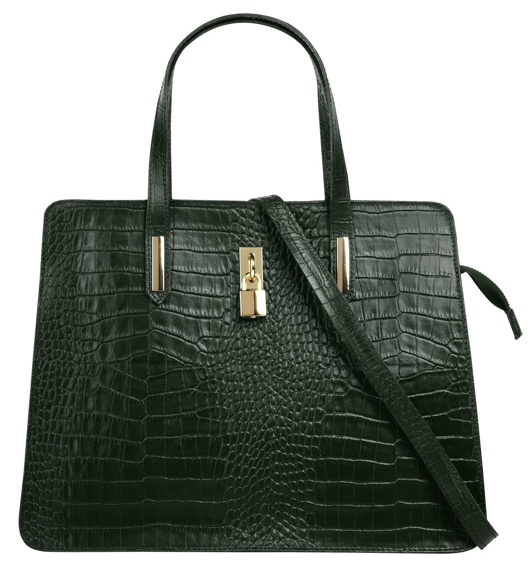 Cluty Handtasche Echt Leder Damen - 021321 Dunkelgrün, Dunkelgrün