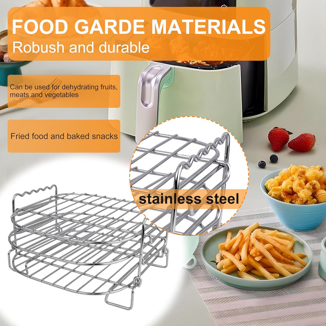 Heissluftfritteuse Zubehör, 3 Etagen Heissluftfritteuse Grillrost Multifunktional Gitter Edelstahl A