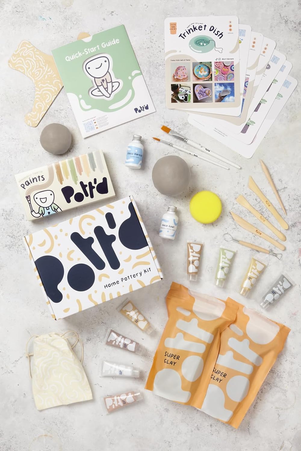 Pott'd Ton Töpferset für Anfänger für zuhause - Lufttrocknend. DIY Set für Erwachsene. Enthält: Luft