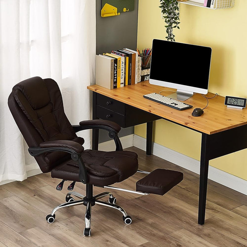 Panana Bürostuhl Heavy-Duty Executive Liegesessel mit Fussstütze aus PU-Leder Gaming-Stuhl (Braun),