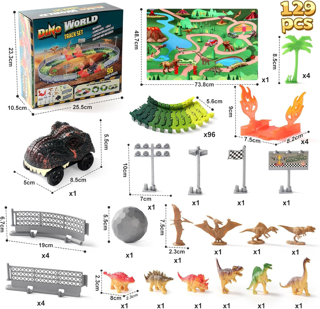 Dinosaurier Spielzeug Autorennbahn ab 3 Jahre Junge Rennbahn mit 8 Mini Dinosaurier Figuren 1 Auto D
