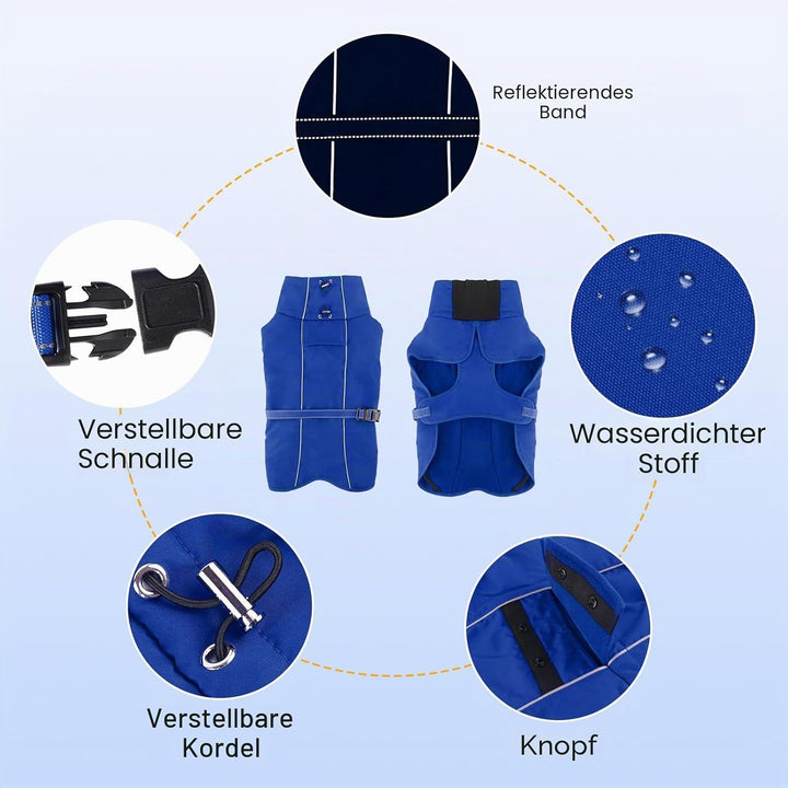 Warme Hundemäntel, wasserdichte Reflektierende Hundejacke, Winddichter Wintermantel mit Hohem Kragen