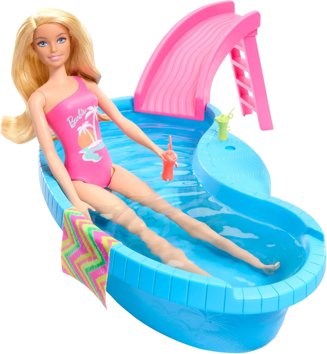 Barbie Puppe und Zubehör - Pool mit Rutsche und Accessoires für stundenlanges Spielvergnügen in der