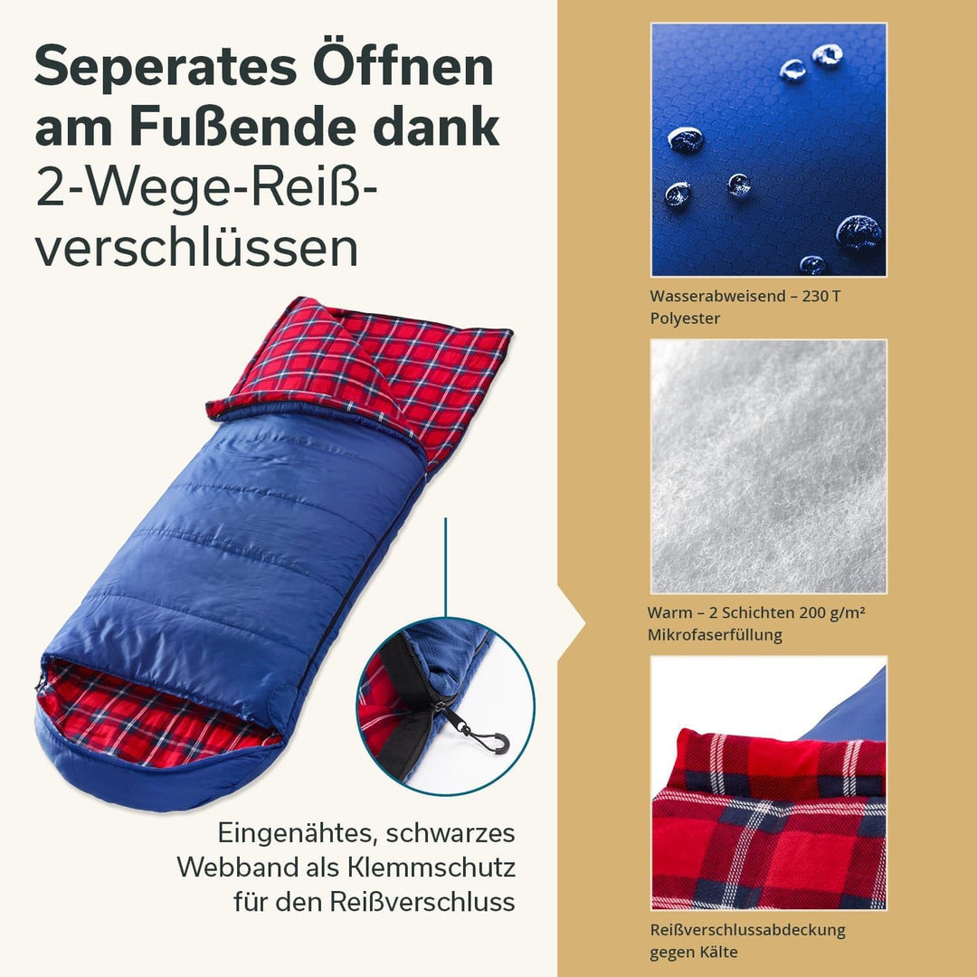 Skandika Deckenschlafsack Dundee Flanell | Baumwolle, Luxus-Qualität, koppelbar, Doppelschlafsack, 3