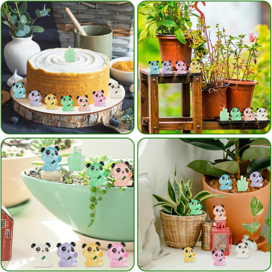 35St Leuchtende Mini Panda und 5St Leuchtende Bambusse Mini Panda Harz Mini Panda Figuren Mini Tiere