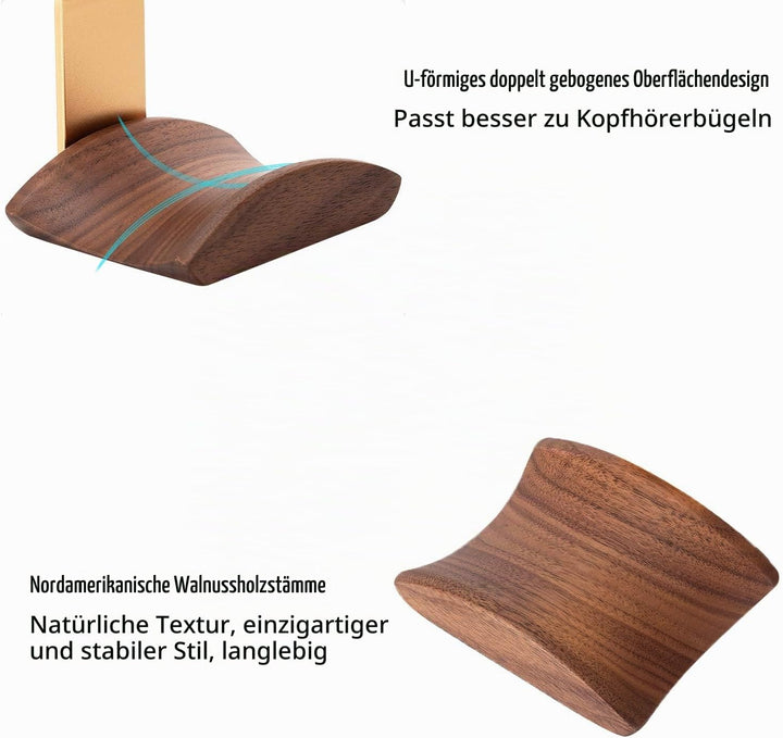 Headset Halterung mit 6cm Breiter Kopfstütze aus Nussbaum,Kopfhörer Ständer mit 3M Klebeband und Sch