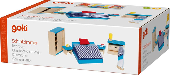 Goki 51906 - Schlafzimmer, 16-teilig, Puppenhausmöbel Single, Single