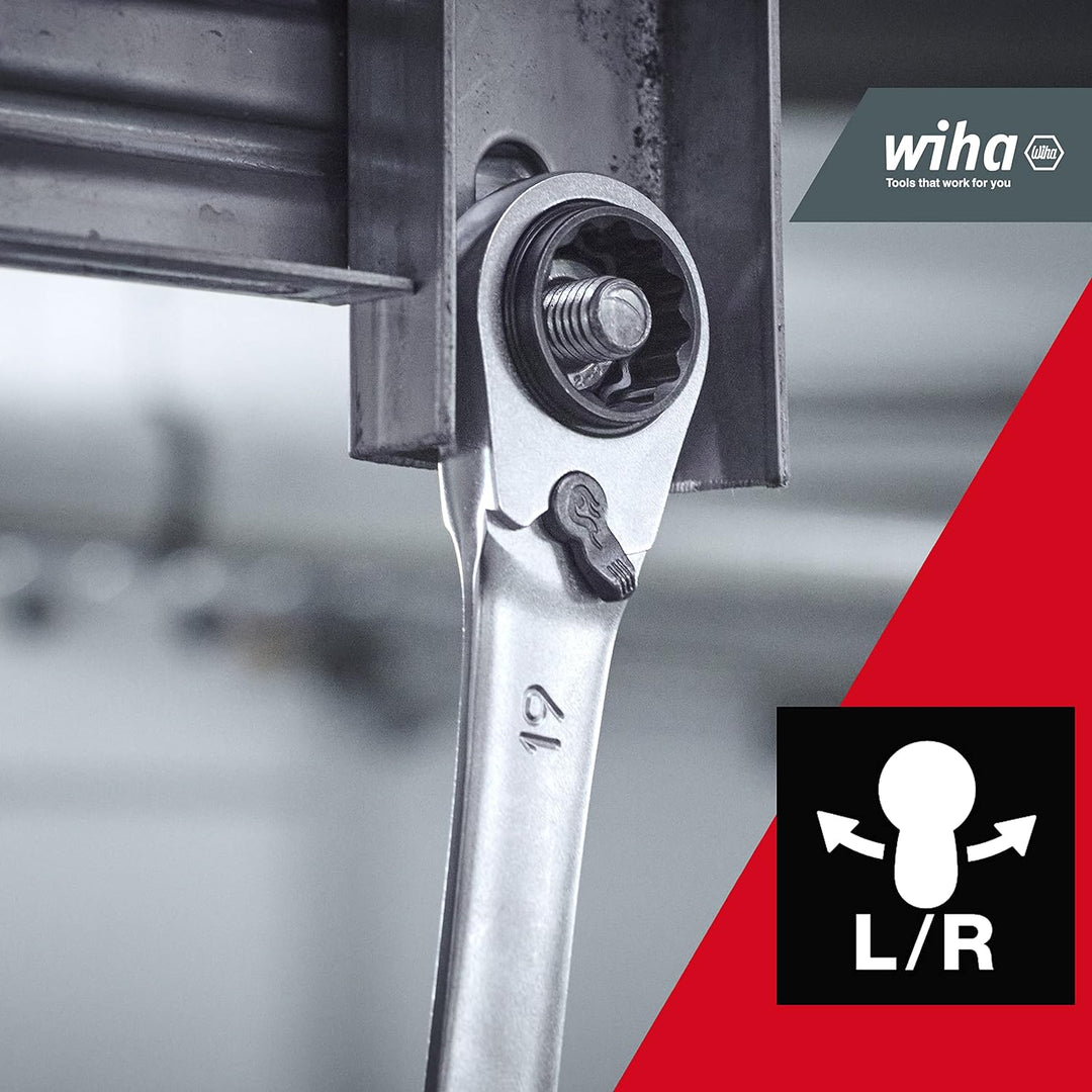 Wiha Doppelring-Ratschenschlüssel 4 in 1 I umschaltbar I SW 10 13 17 19 mm I mit 72 Zähnen I Multira