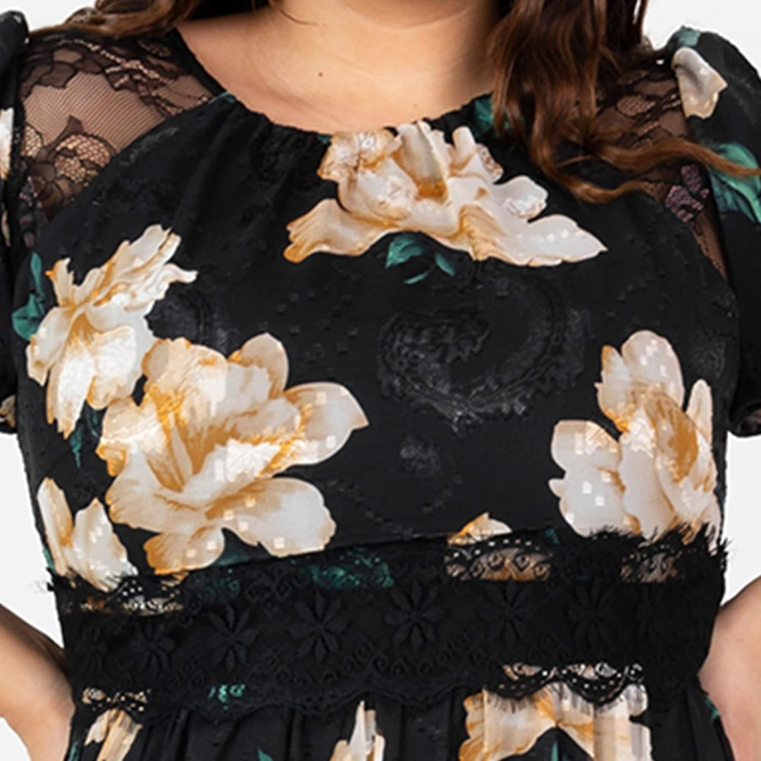 Lovedrobe Damen Womens Plus Size Summer for Ladies with Pockets Short Ballon Sleeve Crew Neck Midi L