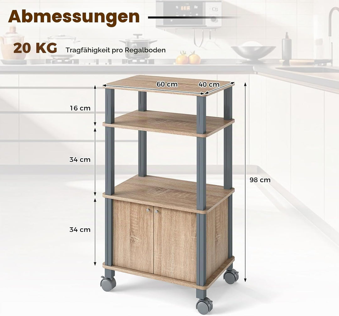 GIANTEX Servierwagen mit Rollen, Mikrowelle, Küchenwagen mit 4 Rädern und 2 Bremsen, Aufbewahrungsre