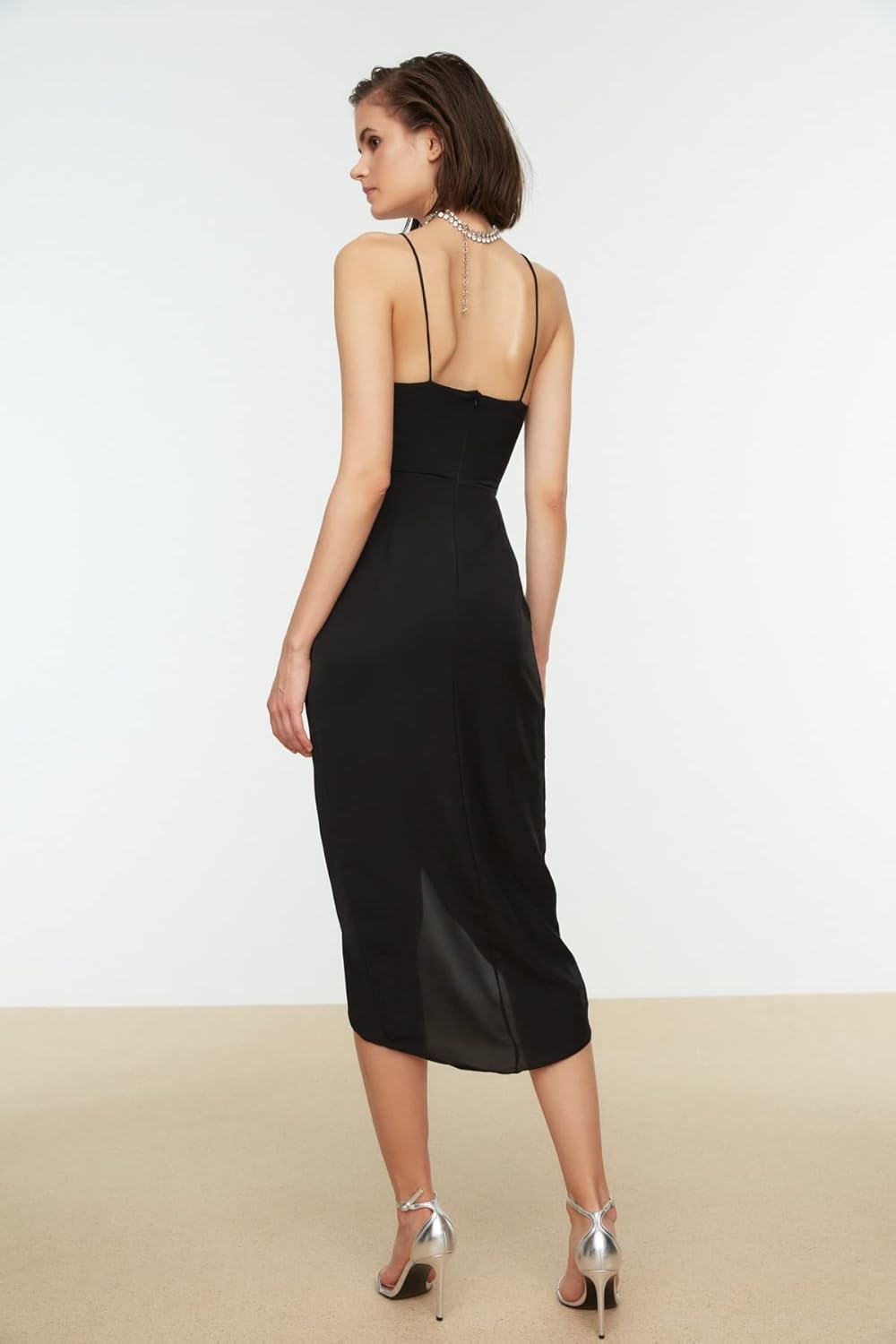 TRENDYOL Damen Ribbon Detailliertes Kleid Cocktail Dress, Schwarz