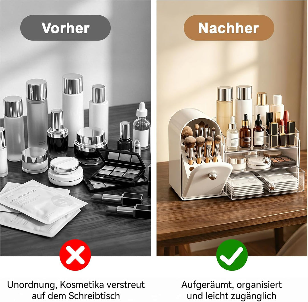 ERWEY Make Up Kosmetik Organizer mit Schubladen, Grosse Schminktisch Organizer Pinsel Aufbewahrung,