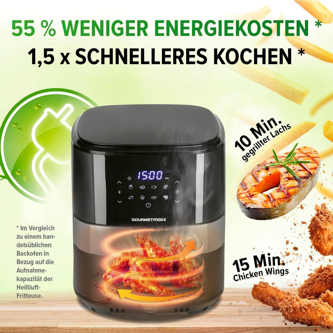 GOURMETmaxx Digitale Heissluftfritteuse XL 6,2 L | Airfryer mit Timerfunktion & Touchdisplay | geruc