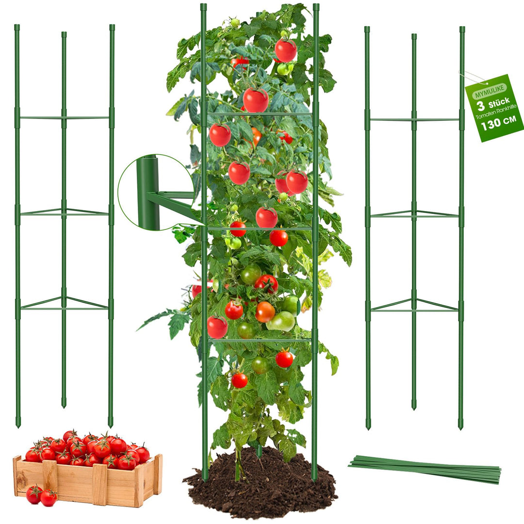 MYMULIKE Tomaten Rankhilfe 3 Stück, 130CM Pflanzenhalter für Tomate, Einstellbar Höhe Garten Rankhil