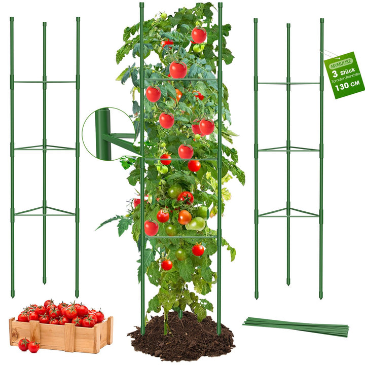 MYMULIKE Tomaten Rankhilfe 3 Stück, 130CM Pflanzenhalter für Tomate, Einstellbar Höhe Garten Rankhil