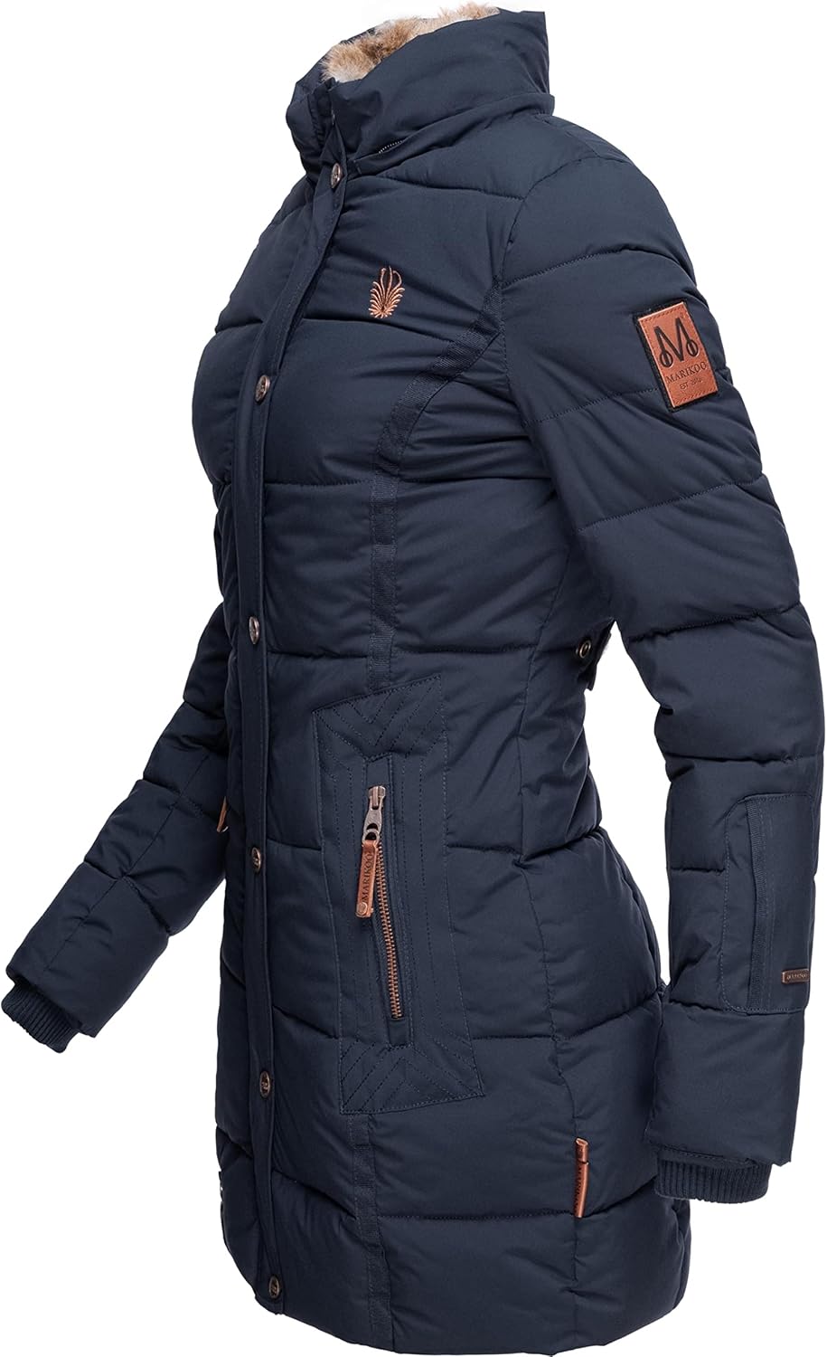 MARIKOO Damen Warmer Winter Steppmantel mit Kapuze Lieblings Jacke XS-XXL M Blau, M Blau